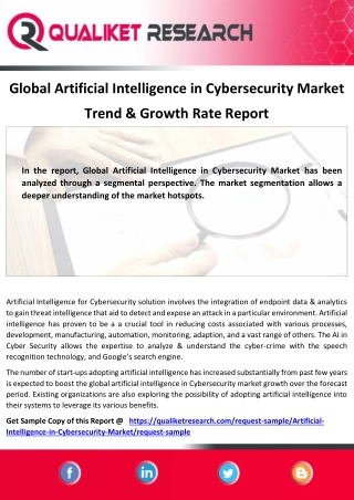 Global  Artificial Intelligence in Cybersecurity Market  Overview, Development,