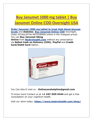 Buy Janumet 1000 mg tablet | Buy Janumet Online COD Overnight USA