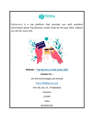 Top Business Credit Cards 2021 | Fintra.co.in