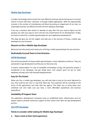 Mobile App Developer