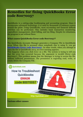 Remedies for fixing QuickBooks Error code 80070057