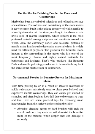 Marble polishing powder changes chemical composition of floors