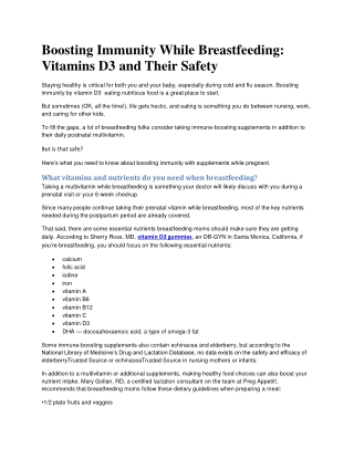 Boosting Immunity While Breastfeeding: Vitamins D3 and Their Safety