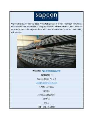 Apollo Pipes Supplier | Sapcon Steels