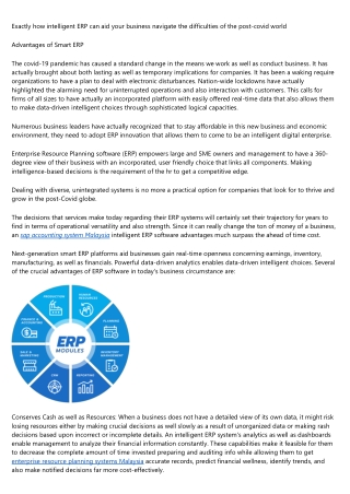 Benefits of Intelligent ERP in Post-Covid World