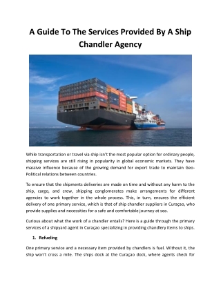 A Guide To The Services Provided By A Ship Chandler Agency - PDF