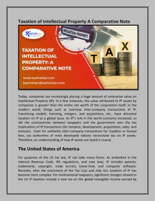 Taxation of Intellectual Property: A Comparative Note