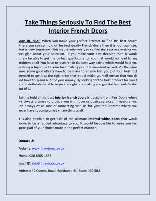 Take Things Seriously To Find The Best Interior French Doors