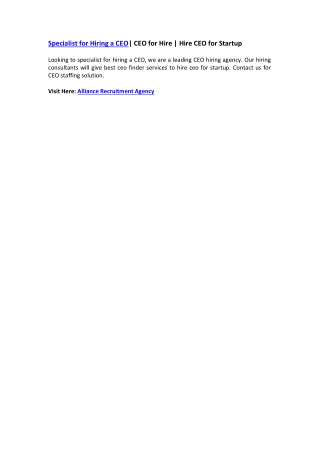 Specialist for Hiring a CEO| CEO for Hire | Hire CEO for Startup