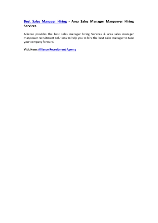 Best Sales Manager Hiring - Area Sales Manager Manpower Hiring Services