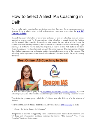 How to Select A Best IAS Coaching in Delhi