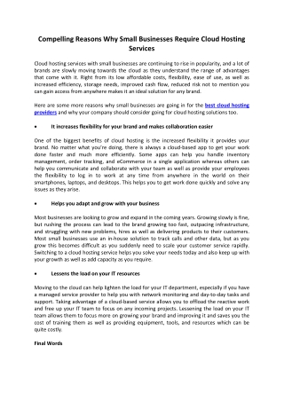Compelling Reasons Why Small Businesses Require Cloud Hosting Services