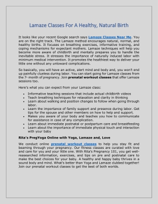 Lamaze Classes For A Healthy, Natural Birth