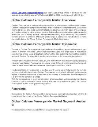 Calcium Ferrocyanide Market size was valued at US