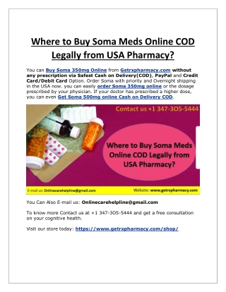 Where to Buy Soma Meds Online COD Legally from USA Pharmacy?