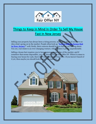 Sell My House Fast Newark NJ | Fair Offer NY