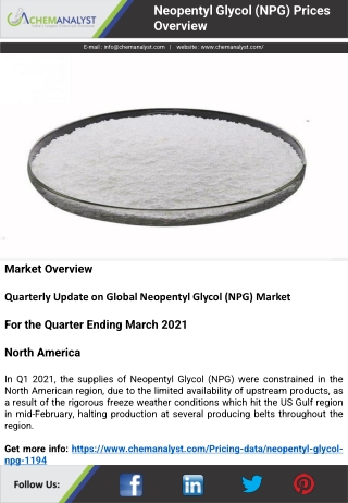 Neopentyl Glycol (NPG) Prices, News, Trend, Chart | ChemAnalyst