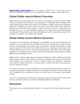 Global Edible Insects Market size was valued at US