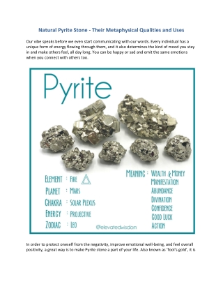 Natural Pyrite Stone - Their Metaphysical Qualities and Uses