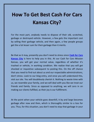 How To Get Best Cash For Cars Kansas City