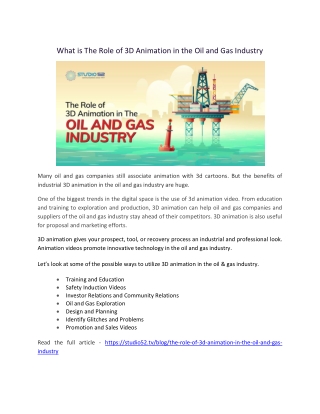 What is The Role of 3D Animation in the Oil and Gas Industry?