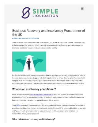 Business Recovery and Insolvency Practitioner of the UK