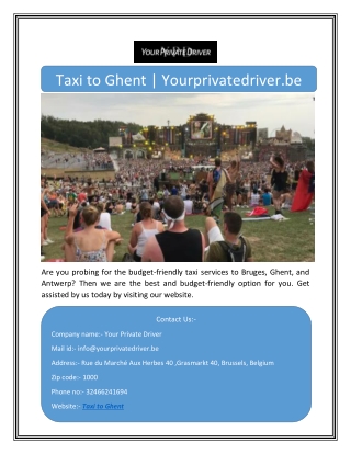 Taxi to Ghent | Yourprivatedriver.be