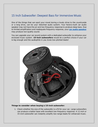 15 Inch Subwoofer: Deepest Bass for Immersive Music