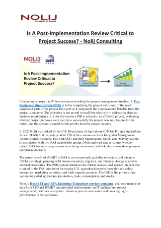 Is A Post-Implementation Review Critical to Project Success - Nolij Consulting