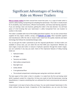 Significant Advantages of Seeking Ride on Mower Trailers