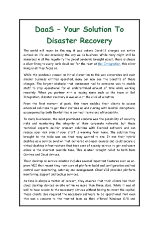 DaaS – Your Solution To Disaster Recovery