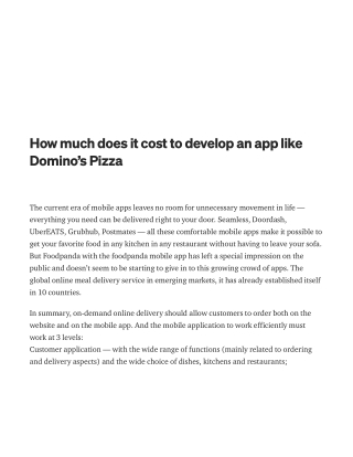 How much does it cost to develop an app like Domino’s Pizza