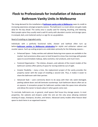 Flock to Professionals for Installation of Advanced Bathroom Vanity Units in Melbourne