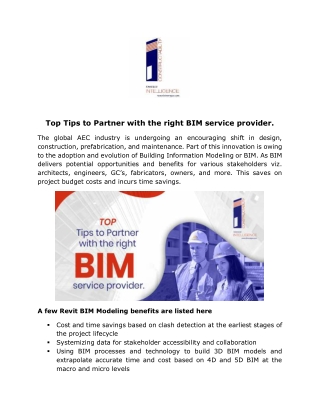 Top Tips to Partner with the right BIM service provider.