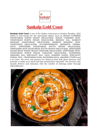 5% off - Sankalp Indian Restaurant Gold coast, QLD