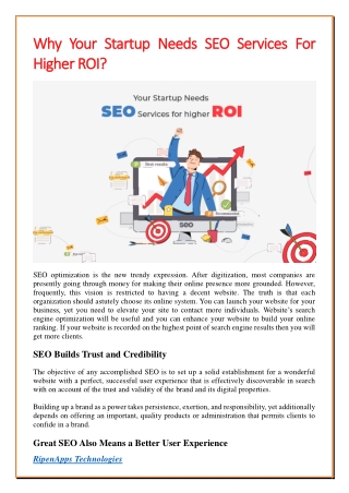 Why Your Startup Needs SEO Services For Higher ROI