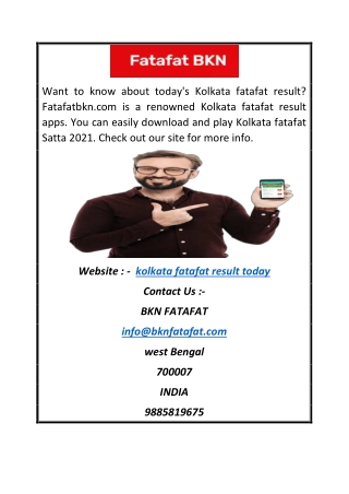 Kolkata Fatafat Result Today | Fatafatbkn.com