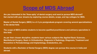 Scope of MDS Abroad