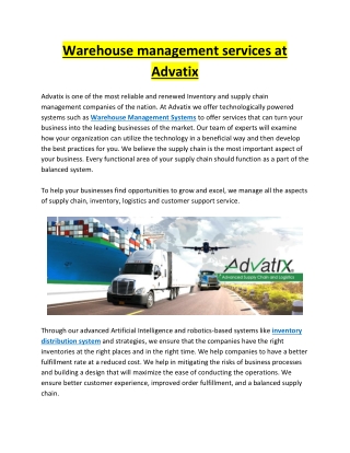 Warehouse management services at Advatix