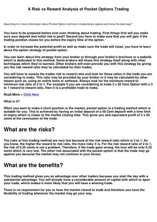 A Risk vs Reward Analysis of Pocket Options Trading