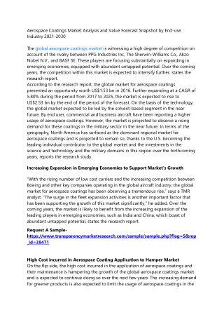 Aerospace Coatings Market Analysis and Value Forecast Snapshot