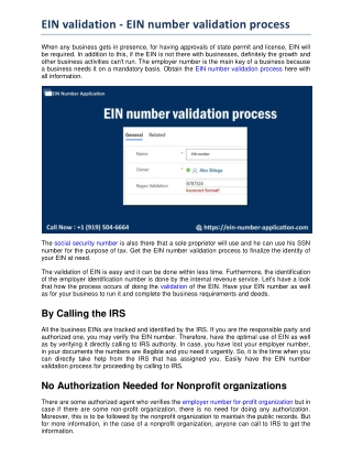 EIN Validation -  EIN Number Validation Process