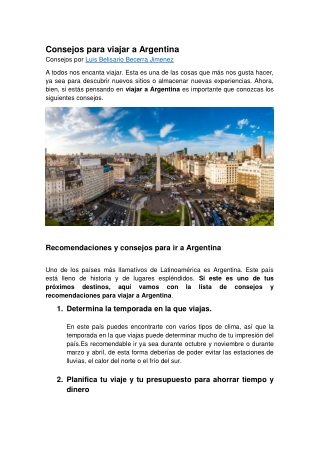 Luis Belisario Becerra: Consejos para viajar a Argentina