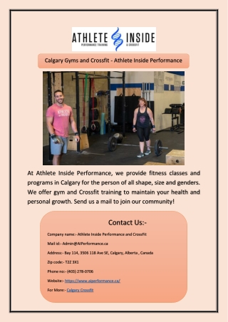 Calgary Gyms and Crossfit - Athlete Inside Performance