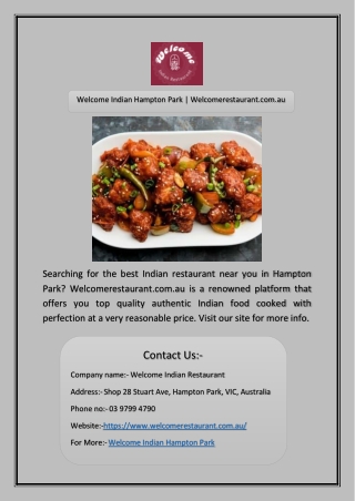 Welcome Indian Hampton Park | Welcomerestaurant.com.au