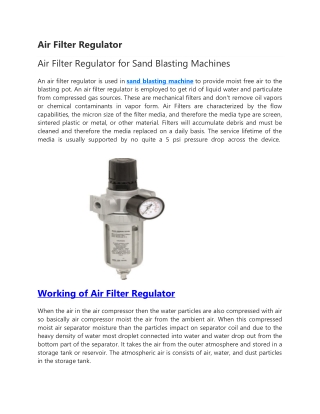 Air Filter Regulator | Sand Blasting Machine Manufacturer, Price India