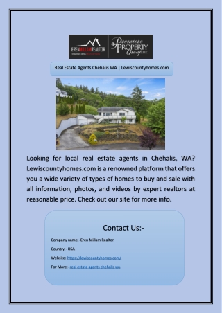 Real Estate Agents Chehalis WA | Lewiscountyhomes.com