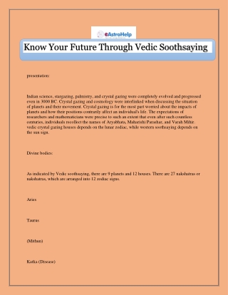 Know Your Future Through Vedic Soothsaying