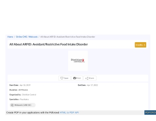 All About ARFID- Avoidant:Restrictive Food Intake Disorder, Webcast