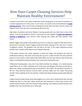 How Does Carpet Cleaning Services Help Maintain Healthy Environment